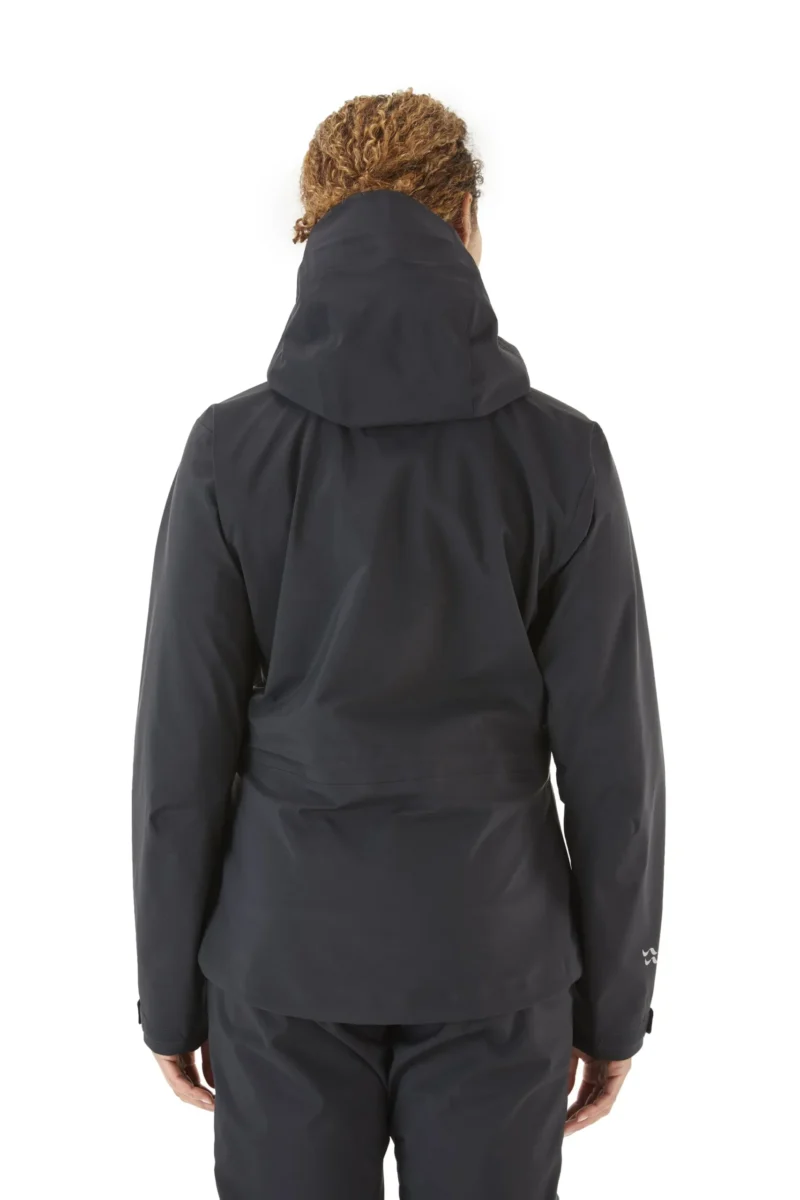 Womens Kangri Gtx Jacket Black QWH 02 Blk back on model