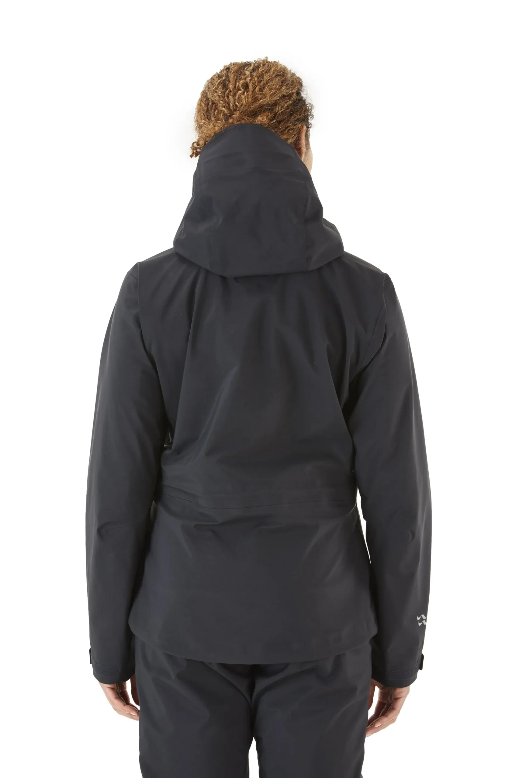 Womens Kangri Gtx Jacket Black QWH 02 Blk back on model