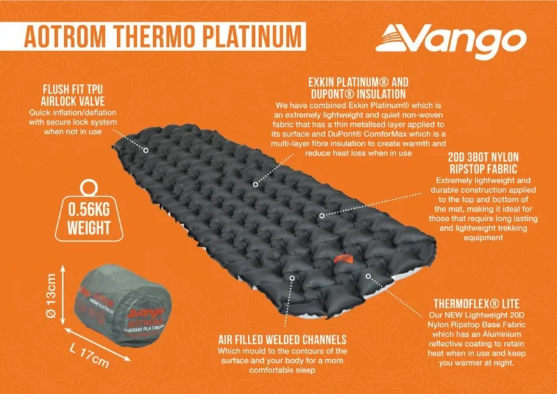 Vango Aotrom Thermo Platinum Standard Μονό Υπόστρωμα Με Μόνωση Πάχους 5cm Astro Grey - Image 3