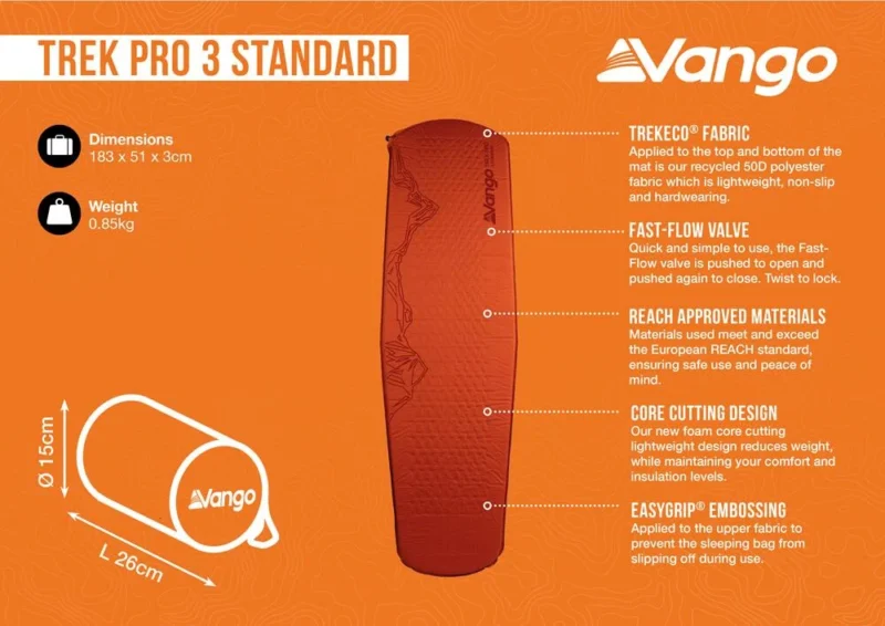 Vango Trek Pro 3 Standard Μονό Υπόστρωμα Με Μόνωση Πάχους 3cm Standard Harissa - Εικόνα 5