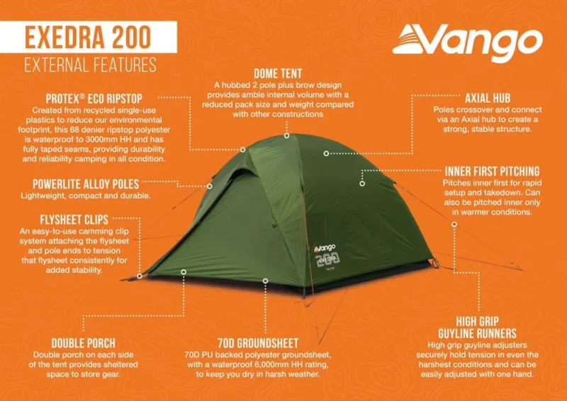 Vango Exedra 200 Σκηνή 2 Ατόμων Forest Greeen - Εικόνα 7
